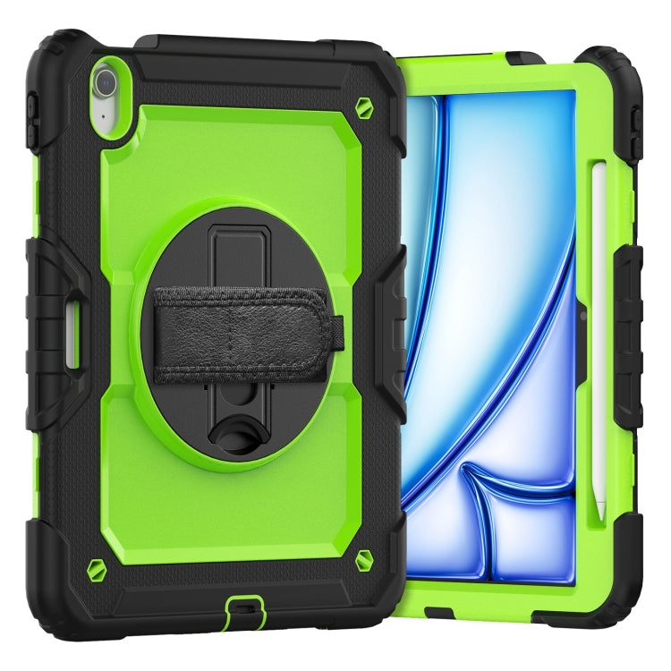 For iPad Air 11 2025 / 2024 Turntable Holder Silicone Hybrid PC Tablet Case with Shoulder Strap(Yellow Green + Black) - iPad Air 11 2025 / 2024 Cases by buy2fix | Online Shopping UK | buy2fix