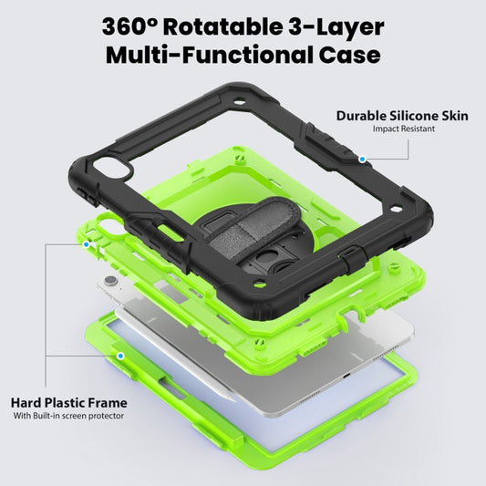For iPad Air 11 2025 / 2024 Turntable Holder Silicone Hybrid PC Tablet Case with Shoulder Strap(Yellow Green + Black) - iPad Air 11 2025 / 2024 Cases by buy2fix | Online Shopping UK | buy2fix