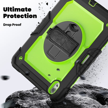 For iPad Air 11 2025 / 2024 Turntable Holder Silicone Hybrid PC Tablet Case with Shoulder Strap(Yellow Green + Black) - iPad Air 11 2025 / 2024 Cases by buy2fix | Online Shopping UK | buy2fix