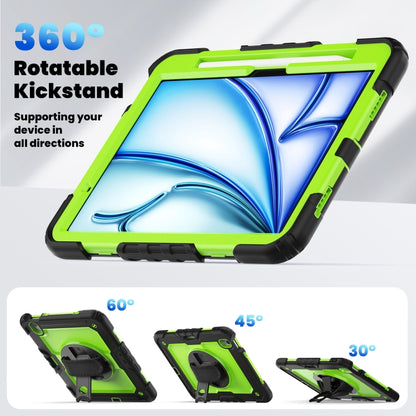 For iPad Air 11 2025 / 2024 Turntable Holder Silicone Hybrid PC Tablet Case with Shoulder Strap(Yellow Green + Black) - iPad Air 11 2025 / 2024 Cases by buy2fix | Online Shopping UK | buy2fix