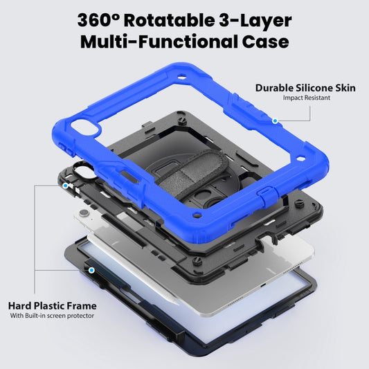 For iPad Air 11 2025 / 2024 Turntable Holder Silicone Hybrid PC Tablet Case with Shoulder Strap(Black + Dark Blue) - iPad Air 11 2025 / 2024 Cases by buy2fix | Online Shopping UK | buy2fix