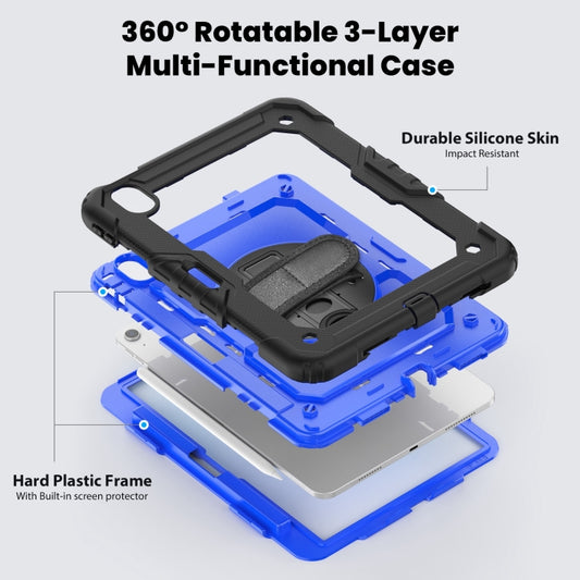 For iPad Air 11 2025 / 2024 Turntable Holder Silicone Hybrid PC Tablet Case with Shoulder Strap(Dark Blue + Black) - iPad Air 11 2025 / 2024 Cases by buy2fix | Online Shopping UK | buy2fix