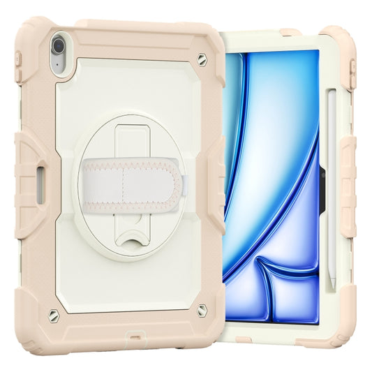 For iPad Air 11 2025 / 2024 Turntable Holder Silicone Hybrid PC Tablet Case with Shoulder Strap(Beige + Rose Gold) - iPad Air 11 2025 / 2024 Cases by buy2fix | Online Shopping UK | buy2fix