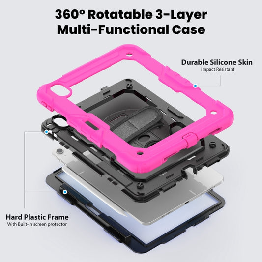 For iPad Air 11 2025 / 2024 Turntable Holder Silicone Hybrid PC Tablet Case with Shoulder Strap(Black + Rose Red) - iPad Air 11 2025 / 2024 Cases by buy2fix | Online Shopping UK | buy2fix