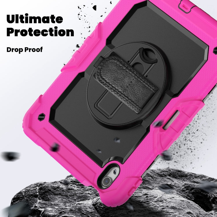For iPad Air 11 2025 / 2024 Turntable Holder Silicone Hybrid PC Tablet Case with Shoulder Strap(Black + Rose Red) - iPad Air 11 2025 / 2024 Cases by buy2fix | Online Shopping UK | buy2fix