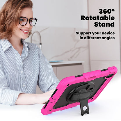 For iPad Air 11 2025 / 2024 Turntable Holder Silicone Hybrid PC Tablet Case with Shoulder Strap(Black + Rose Red) - iPad Air 11 2025 / 2024 Cases by buy2fix | Online Shopping UK | buy2fix