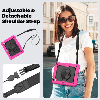 For iPad Air 11 2025 / 2024 Turntable Holder Silicone Hybrid PC Tablet Case with Shoulder Strap(Black + Rose Red) - iPad Air 11 2025 / 2024 Cases by buy2fix | Online Shopping UK | buy2fix