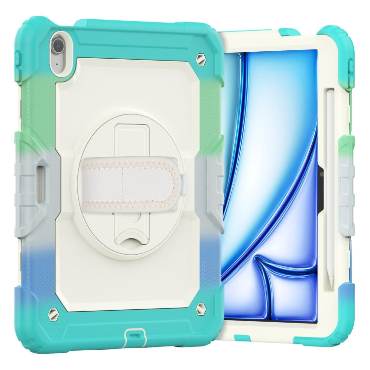 For iPad Air 11 2025 / 2024 Turntable Holder Silicone Hybrid PC Tablet Case with Shoulder Strap(Camouflage Light Blue) - iPad Air 11 2025 / 2024 Cases by buy2fix | Online Shopping UK | buy2fix