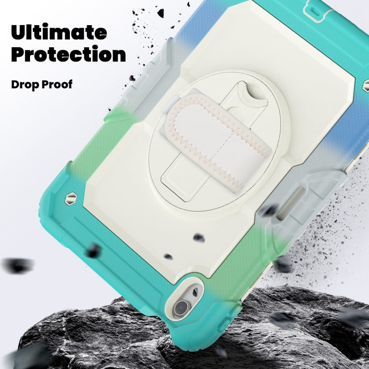For iPad Air 11 2025 / 2024 Turntable Holder Silicone Hybrid PC Tablet Case with Shoulder Strap(Camouflage Light Blue) - iPad Air 11 2025 / 2024 Cases by buy2fix | Online Shopping UK | buy2fix
