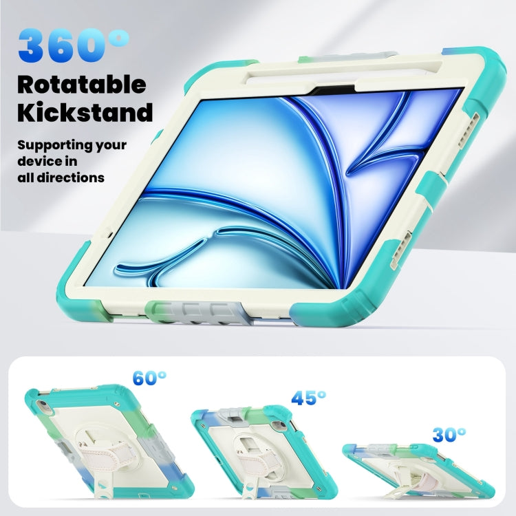 For iPad Air 11 2025 / 2024 Turntable Holder Silicone Hybrid PC Tablet Case with Shoulder Strap(Camouflage Light Blue) - iPad Air 11 2025 / 2024 Cases by buy2fix | Online Shopping UK | buy2fix