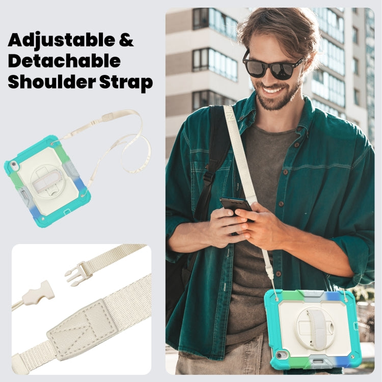 For iPad Air 11 2025 / 2024 Turntable Holder Silicone Hybrid PC Tablet Case with Shoulder Strap(Camouflage Light Blue) - iPad Air 11 2025 / 2024 Cases by buy2fix | Online Shopping UK | buy2fix