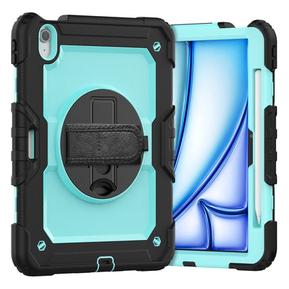For iPad Air 11 2025 / 2024 Turntable Holder Silicone Hybrid PC Tablet Case with Shoulder Strap(Black + Light Blue) - iPad Air 11 2025 / 2024 Cases by buy2fix | Online Shopping UK | buy2fix