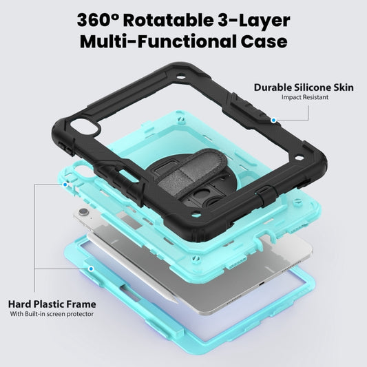 For iPad Air 11 2025 / 2024 Turntable Holder Silicone Hybrid PC Tablet Case with Shoulder Strap(Black + Light Blue) - iPad Air 11 2025 / 2024 Cases by buy2fix | Online Shopping UK | buy2fix