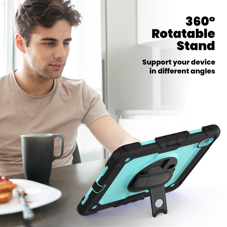 For iPad Air 11 2025 / 2024 Turntable Holder Silicone Hybrid PC Tablet Case with Shoulder Strap(Black + Light Blue) - iPad Air 11 2025 / 2024 Cases by buy2fix | Online Shopping UK | buy2fix