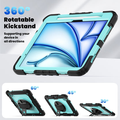 For iPad Air 11 2025 / 2024 Turntable Holder Silicone Hybrid PC Tablet Case with Shoulder Strap(Black + Light Blue) - iPad Air 11 2025 / 2024 Cases by buy2fix | Online Shopping UK | buy2fix