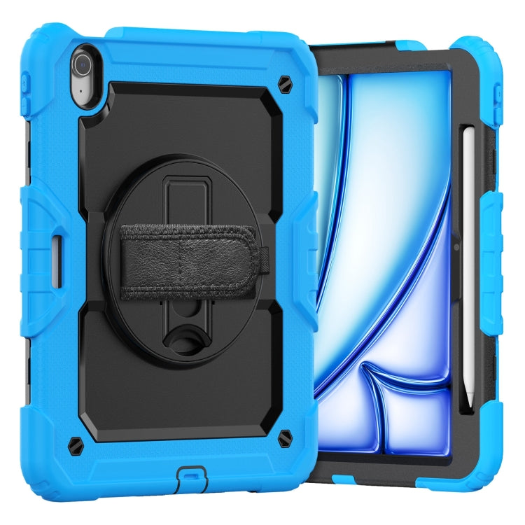 For iPad Air 11 2025 / 2024 Turntable Holder Silicone Hybrid PC Tablet Case with Shoulder Strap(Light Blue + Black) - iPad Air 11 2025 / 2024 Cases by buy2fix | Online Shopping UK | buy2fix