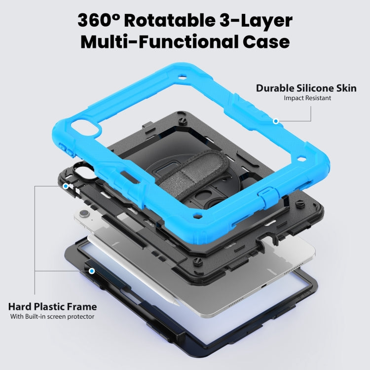 For iPad Air 11 2025 / 2024 Turntable Holder Silicone Hybrid PC Tablet Case with Shoulder Strap(Light Blue + Black) - iPad Air 11 2025 / 2024 Cases by buy2fix | Online Shopping UK | buy2fix