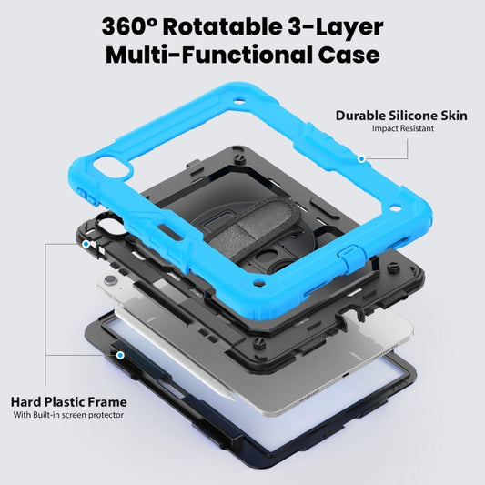For iPad Air 11 2025 / 2024 Turntable Holder Silicone Hybrid PC Tablet Case with Shoulder Strap(Light Blue + Black) - iPad Air 11 2025 / 2024 Cases by buy2fix | Online Shopping UK | buy2fix