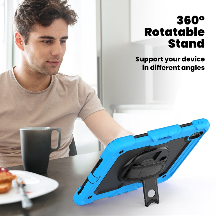 For iPad Air 11 2025 / 2024 Turntable Holder Silicone Hybrid PC Tablet Case with Shoulder Strap(Light Blue + Black) - iPad Air 11 2025 / 2024 Cases by buy2fix | Online Shopping UK | buy2fix