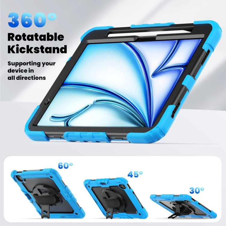For iPad Air 11 2025 / 2024 Turntable Holder Silicone Hybrid PC Tablet Case with Shoulder Strap(Light Blue + Black) - iPad Air 11 2025 / 2024 Cases by buy2fix | Online Shopping UK | buy2fix