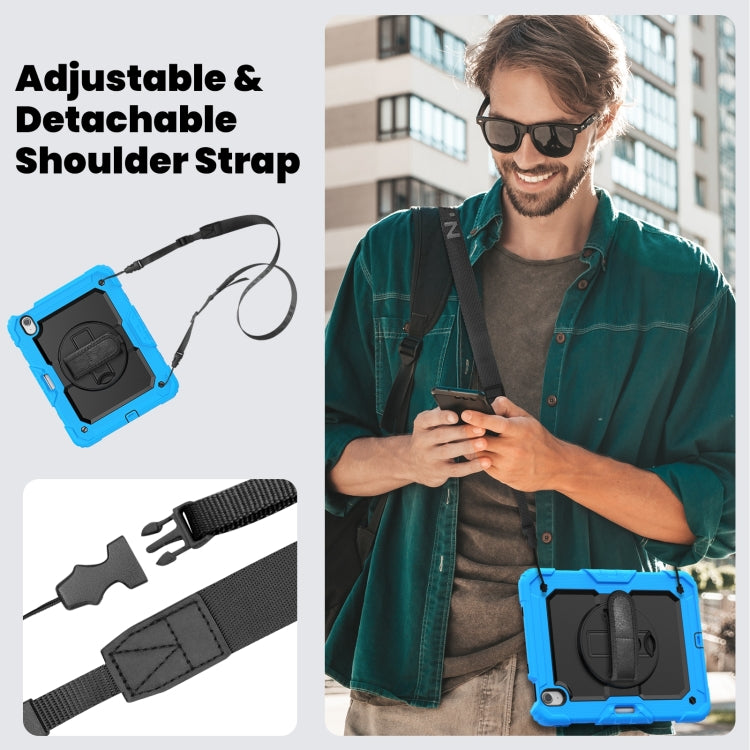 For iPad Air 11 2025 / 2024 Turntable Holder Silicone Hybrid PC Tablet Case with Shoulder Strap(Light Blue + Black) - iPad Air 11 2025 / 2024 Cases by buy2fix | Online Shopping UK | buy2fix