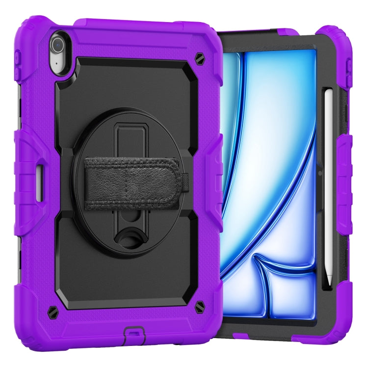 For iPad Air 11 2025 / 2024 Turntable Holder Silicone Hybrid PC Tablet Case with Shoulder Strap(Purple) - iPad Air 11 2025 / 2024 Cases by buy2fix | Online Shopping UK | buy2fix