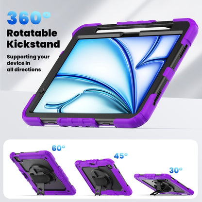 For iPad Air 11 2025 / 2024 Turntable Holder Silicone Hybrid PC Tablet Case with Shoulder Strap(Purple) - iPad Air 11 2025 / 2024 Cases by buy2fix | Online Shopping UK | buy2fix