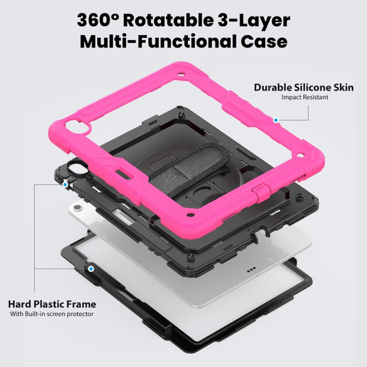 For iPad Air 13 2025 / 2024 Turntable Holder Silicone Hybrid PC Tablet Case with Shoulder Strap(Black + Rose Red) - iPad Air 13 2025 / 2024 Cases by buy2fix | Online Shopping UK | buy2fix
