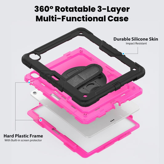 For iPad Air 13 2025 / 2024 Turntable Holder Silicone Hybrid PC Tablet Case with Shoulder Strap(Rose Red + Black) - iPad Air 13 2025 / 2024 Cases by buy2fix | Online Shopping UK | buy2fix