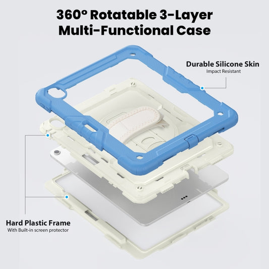For iPad Air 13 2025 / 2024 Turntable Holder Silicone Hybrid PC Tablet Case with Shoulder Strap(Beige + Cyan-blue) - iPad Air 13 2025 / 2024 Cases by buy2fix | Online Shopping UK | buy2fix