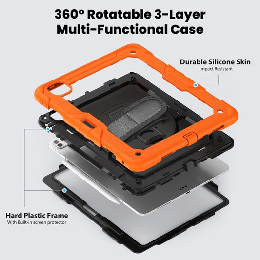 For iPad Pro 13 2024 Turntable Holder Silicone Hybrid PC Tablet Case with Shoulder Strap(Orange) - iPad Pro 13 2024 Cases by buy2fix | Online Shopping UK | buy2fix