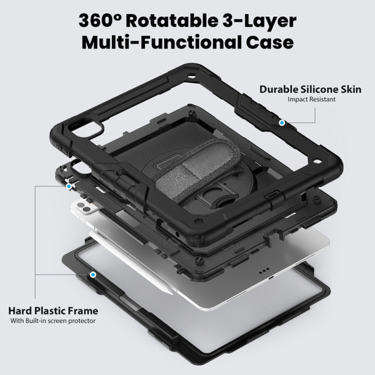 For iPad Pro 13 2024 Turntable Holder Silicone Hybrid PC Tablet Case with Shoulder Strap(Black) - iPad Pro 13 2024 Cases by buy2fix | Online Shopping UK | buy2fix