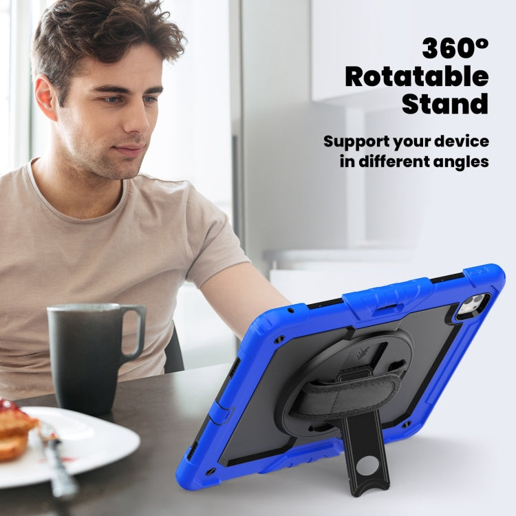 For iPad Pro 13 2024 Turntable Holder Silicone Hybrid PC Tablet Case with Shoulder Strap(Black + Dark Blue) - iPad Pro 13 2024 Cases by buy2fix | Online Shopping UK | buy2fix