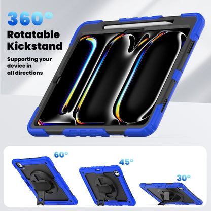 For iPad Pro 13 2024 Turntable Holder Silicone Hybrid PC Tablet Case with Shoulder Strap(Black + Dark Blue) - iPad Pro 13 2024 Cases by buy2fix | Online Shopping UK | buy2fix