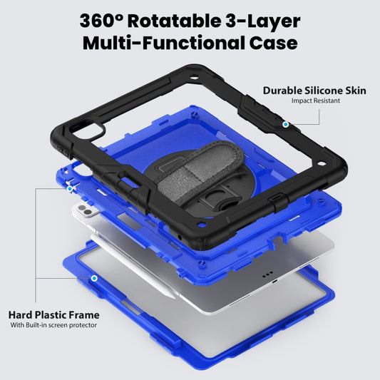 For iPad Pro 13 2024 Turntable Holder Silicone Hybrid PC Tablet Case with Shoulder Strap(Dark Blue + Black) - iPad Pro 13 2024 Cases by buy2fix | Online Shopping UK | buy2fix