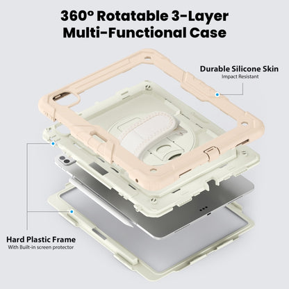 For iPad Pro 13 2024 Turntable Holder Silicone Hybrid PC Tablet Case with Shoulder Strap(Beige + Rose Gold) - iPad Pro 13 2024 Cases by buy2fix | Online Shopping UK | buy2fix