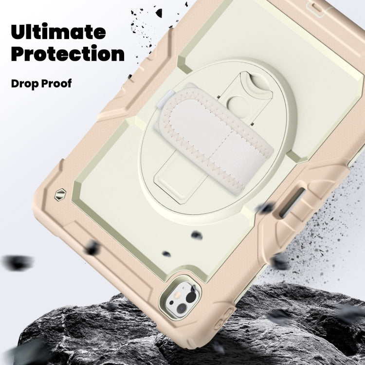 For iPad Pro 13 2024 Turntable Holder Silicone Hybrid PC Tablet Case with Shoulder Strap(Beige + Rose Gold) - iPad Pro 13 2024 Cases by buy2fix | Online Shopping UK | buy2fix