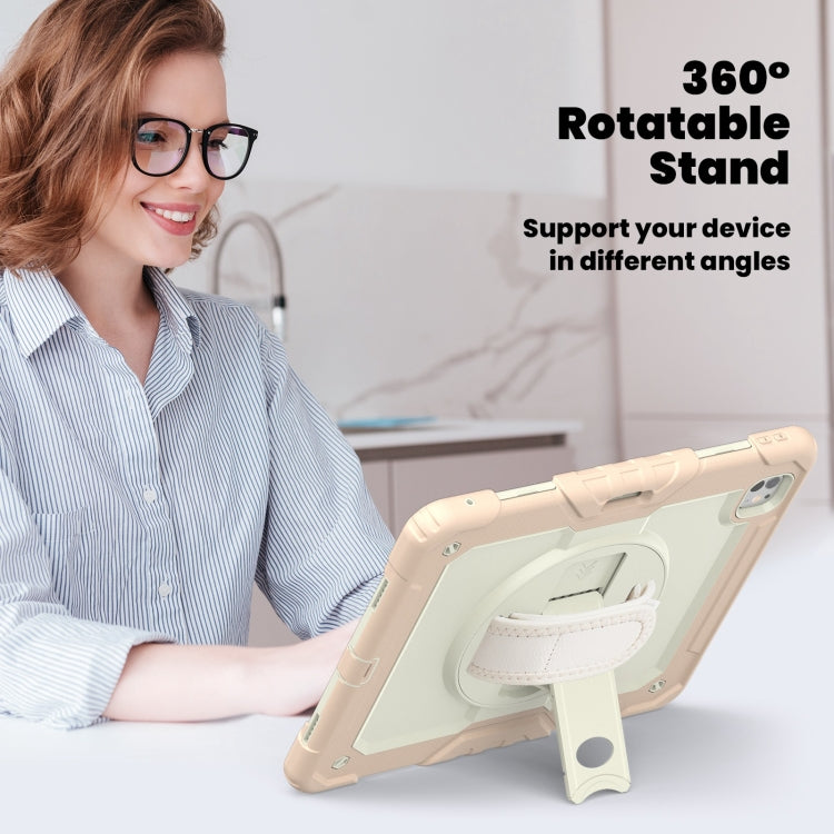 For iPad Pro 13 2024 Turntable Holder Silicone Hybrid PC Tablet Case with Shoulder Strap(Beige + Rose Gold) - iPad Pro 13 2024 Cases by buy2fix | Online Shopping UK | buy2fix