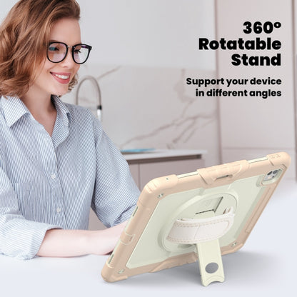 For iPad Pro 13 2024 Turntable Holder Silicone Hybrid PC Tablet Case with Shoulder Strap(Beige + Rose Gold) - iPad Pro 13 2024 Cases by buy2fix | Online Shopping UK | buy2fix
