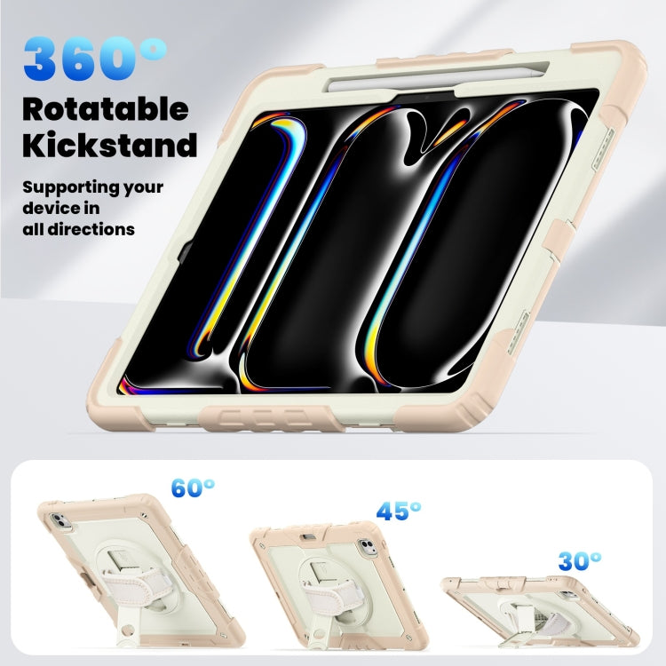 For iPad Pro 13 2024 Turntable Holder Silicone Hybrid PC Tablet Case with Shoulder Strap(Beige + Rose Gold) - iPad Pro 13 2024 Cases by buy2fix | Online Shopping UK | buy2fix