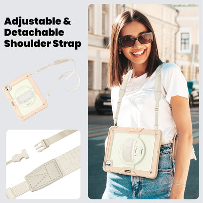For iPad Pro 13 2024 Turntable Holder Silicone Hybrid PC Tablet Case with Shoulder Strap(Beige + Rose Gold) - iPad Pro 13 2024 Cases by buy2fix | Online Shopping UK | buy2fix