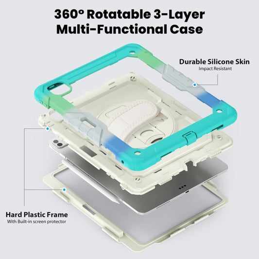 For iPad Pro 13 2024 Turntable Holder Silicone Hybrid PC Tablet Case with Shoulder Strap(Camouflage Light Blue) - iPad Pro 13 2024 Cases by buy2fix | Online Shopping UK | buy2fix
