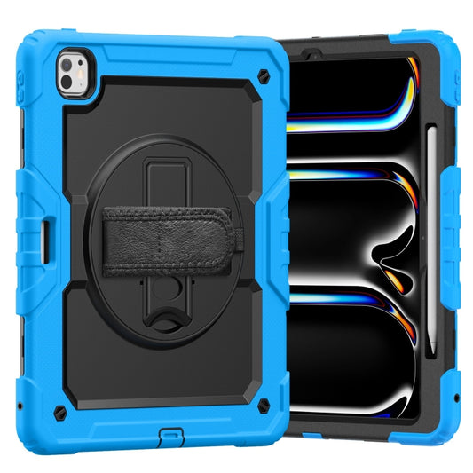 For iPad Pro 13 2024 Turntable Holder Silicone Hybrid PC Tablet Case with Shoulder Strap(Black + Light Blue) - iPad Pro 13 2024 Cases by buy2fix | Online Shopping UK | buy2fix
