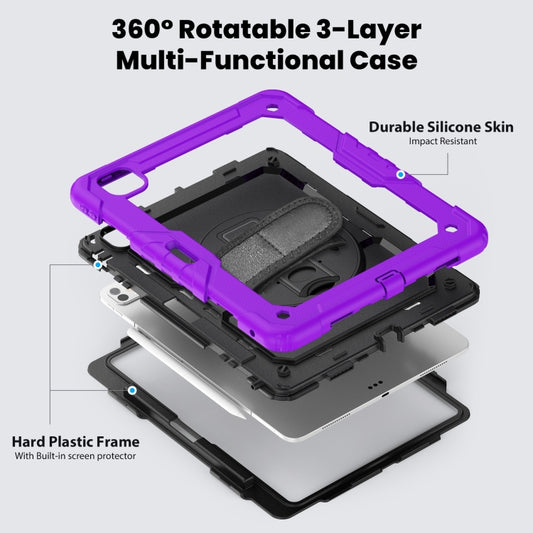 For iPad Pro 13 2024 Turntable Holder Silicone Hybrid PC Tablet Case with Shoulder Strap(Purple) - iPad Pro 13 2024 Cases by buy2fix | Online Shopping UK | buy2fix