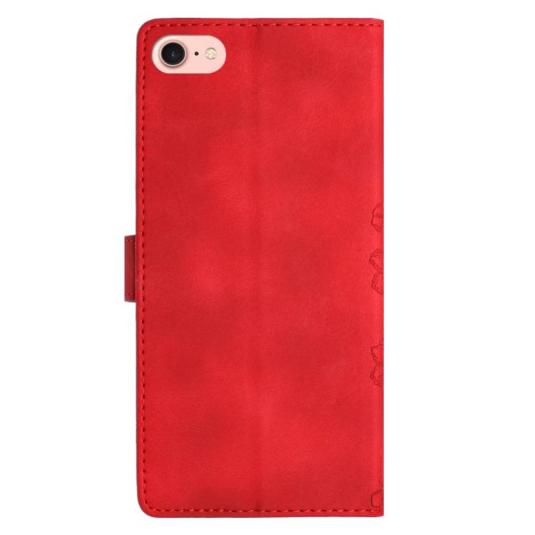 For iPhone 16e Cherry Blossom Butterfly Skin Feel Embossed PU Phone Case(Red) - iPhone 16e Cases by buy2fix | Online Shopping UK | buy2fix