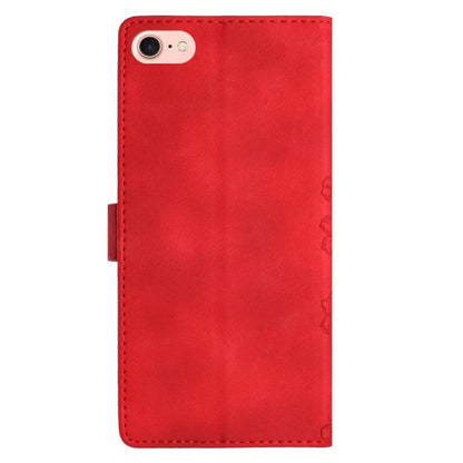 For iPhone 16e Cherry Blossom Butterfly Skin Feel Embossed PU Phone Case(Red) - iPhone 16e Cases by buy2fix | Online Shopping UK | buy2fix