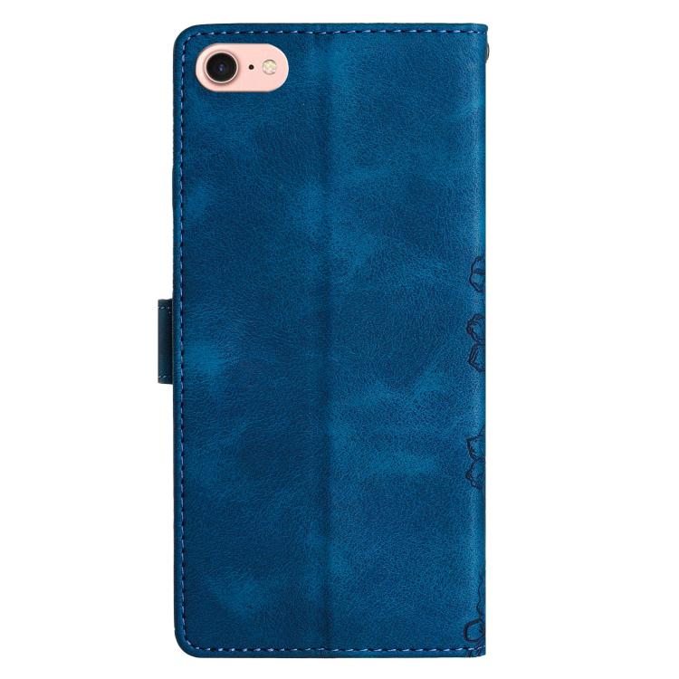 For iPhone 16e Cherry Blossom Butterfly Skin Feel Embossed PU Phone Case(Blue) - iPhone 16e Cases by buy2fix | Online Shopping UK | buy2fix