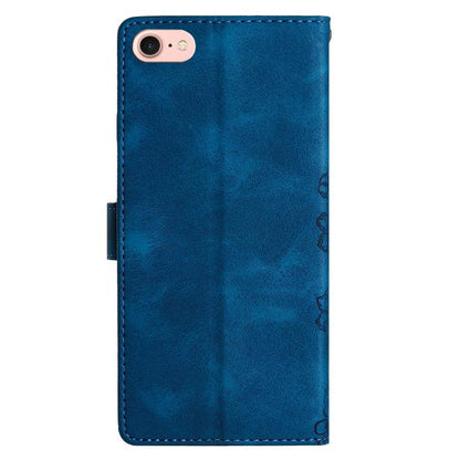 For iPhone 16e Cherry Blossom Butterfly Skin Feel Embossed PU Phone Case(Blue) - iPhone 16e Cases by buy2fix | Online Shopping UK | buy2fix