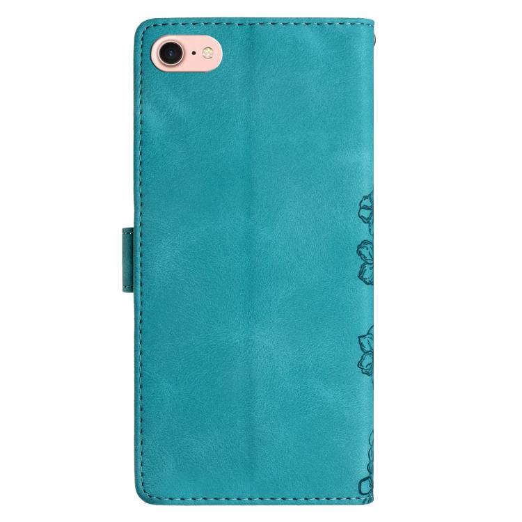 For iPhone 16e Cherry Blossom Butterfly Skin Feel Embossed PU Phone Case(Green) - iPhone 16e Cases by buy2fix | Online Shopping UK | buy2fix