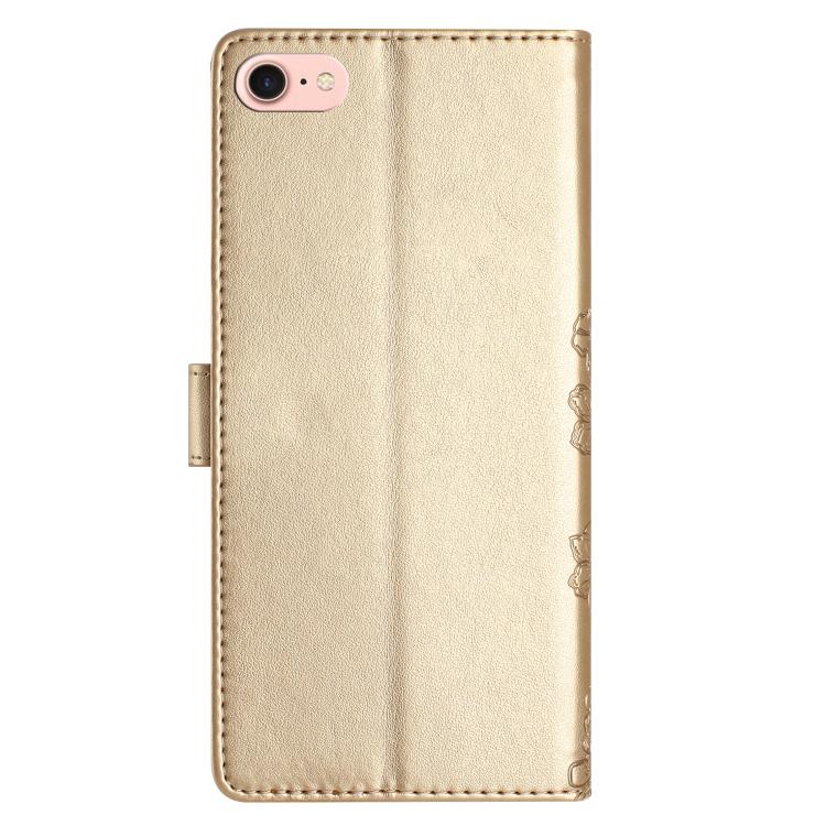 For iPhone 16e Cherry Blossom Butterfly Skin Feel Embossed PU Phone Case(Gold) - iPhone 16e Cases by buy2fix | Online Shopping UK | buy2fix